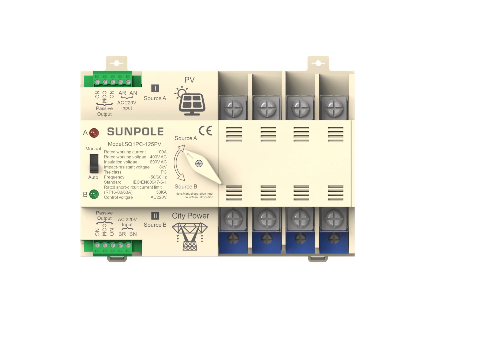 4P 400V PC ATS Transfer Switch Low Energy Consumption