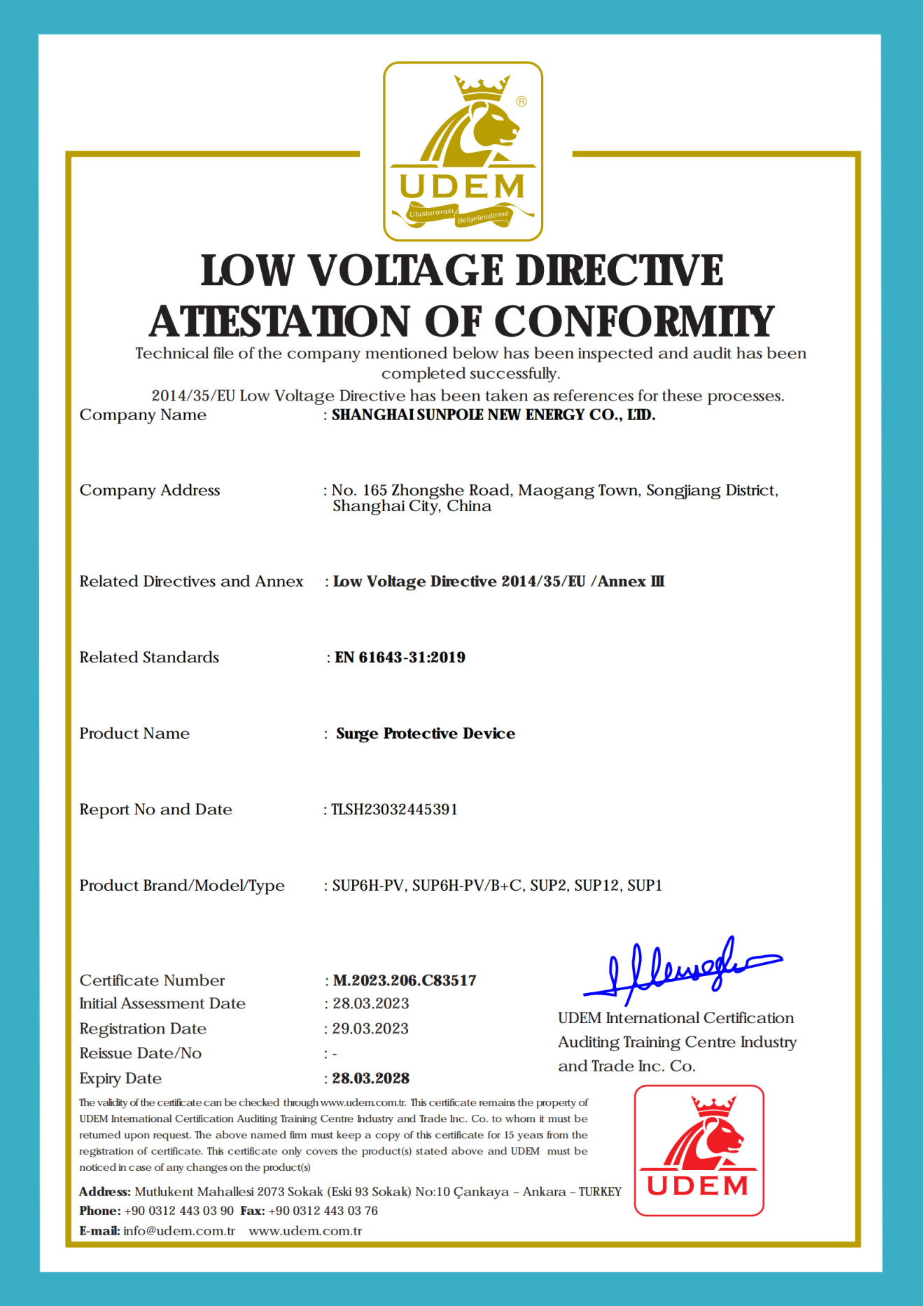 SUNPOLE CE Certificate